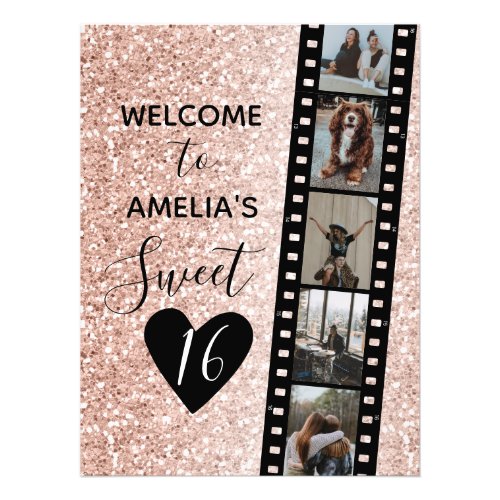 Pink Sparkle Sweet 16 Birthday Welcome Photo Sign