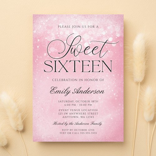 Pink Sparkle Sweet 16 Invitation