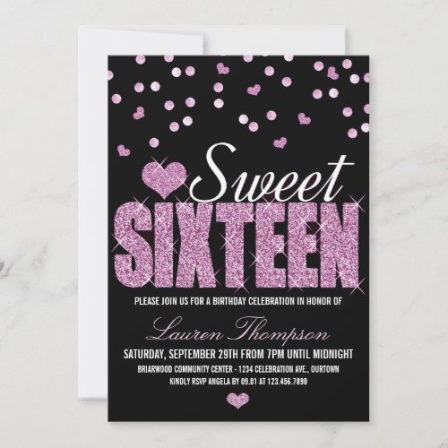 Pink Sparkle Sweet 16 Party Invitations
