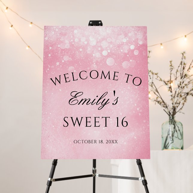 Pink Sparkle Sweet 16 Welcome Foam Board (In Situ (Stand))