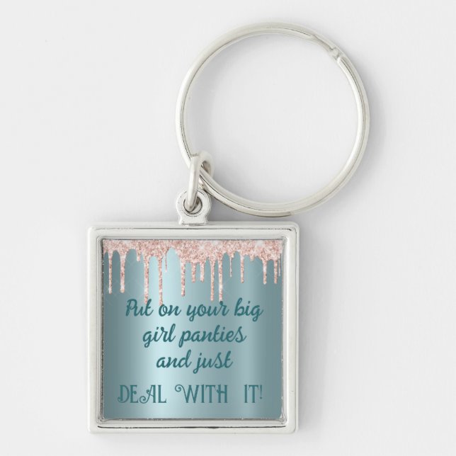 Pink Sparkle/Teal-Big Girl Panties-Deal With It!   Keychain (Front)