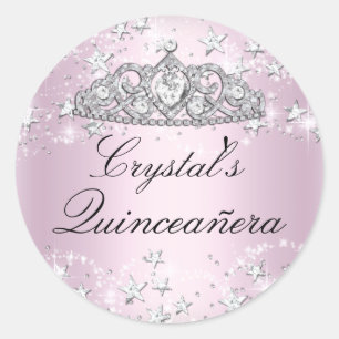 Pink Sparkle Tiara Stars Quinceanera Sticker