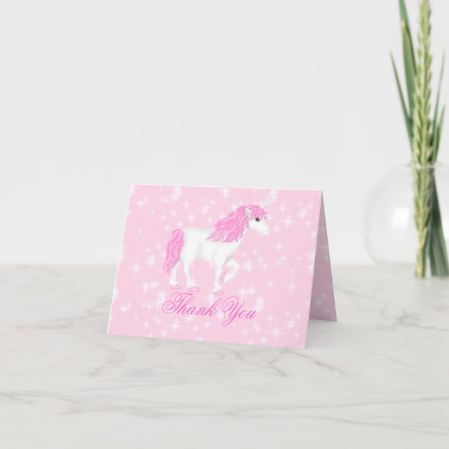 Pink Sparkle Unicorn Thank You Card (Front)
