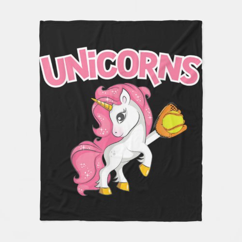 Pink Sparkle Unicorns Softball Fleece Blanket