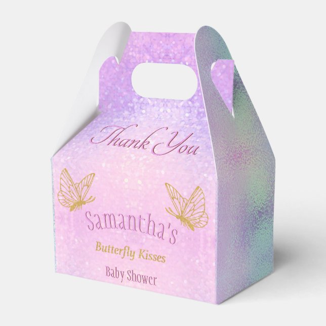 Pink Sparkle Whimsical Butterfly Baby Shower Favor Boxes (Front Side)