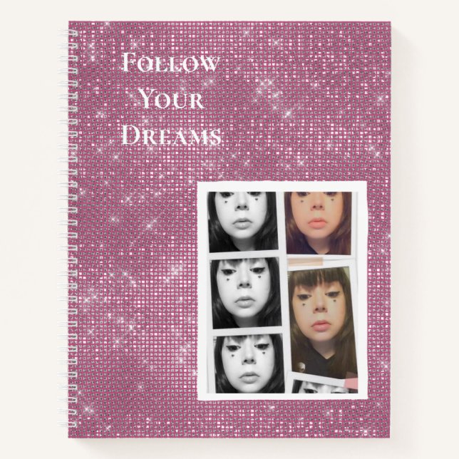 Pink Sparkle Your Photo Personalized Quote Notebook (Front)