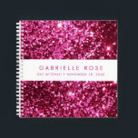 Pink Sparkles Bat Mitzvah Autograph Guestbook Notebook<br><div class="desc">Bright Hot Pink Glitter (printed image) with a white stripe on the cover of a personalized autograph book style guest book with space for an optional celebration title and date, or any custom text. This bright pink sparkly-looking party accessory is designed for a Bat Mitzvah, Sweet 16, Quinceanera or Birthday...</div>