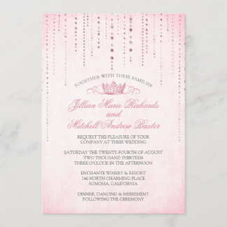 Pink Sparkles & Crown Fairytale Wedding Invitation