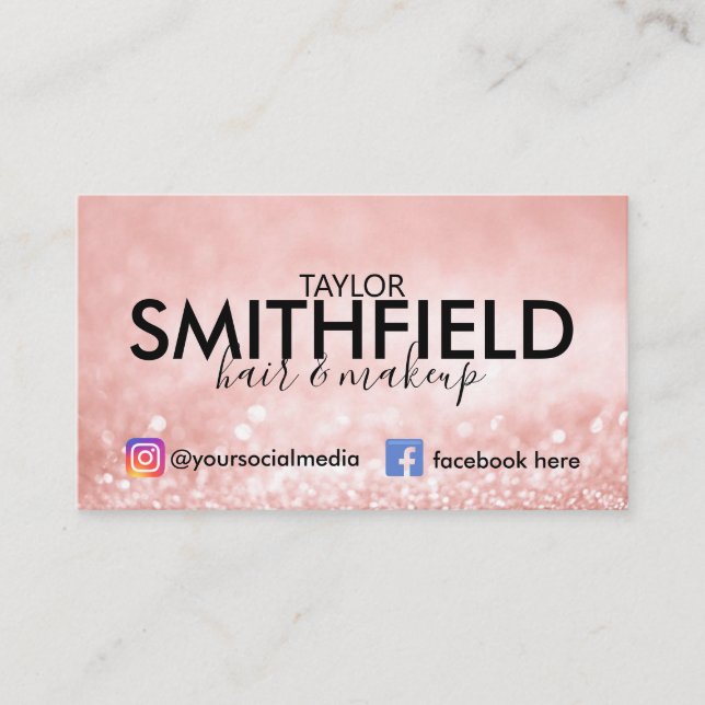 Pink Sparkles Silk Hair & Makeup Trendy Business Card (Front)
