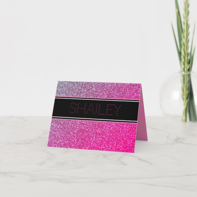 Pink Sparkles Thank You Note Card (Front)