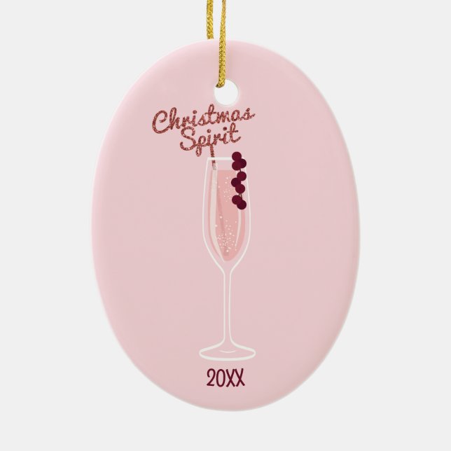 Pink Sparkling Christmas Ceramic Ornament (Back)