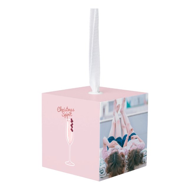 Pink Sparkling Christmas Cube Ornament (Back Angled)