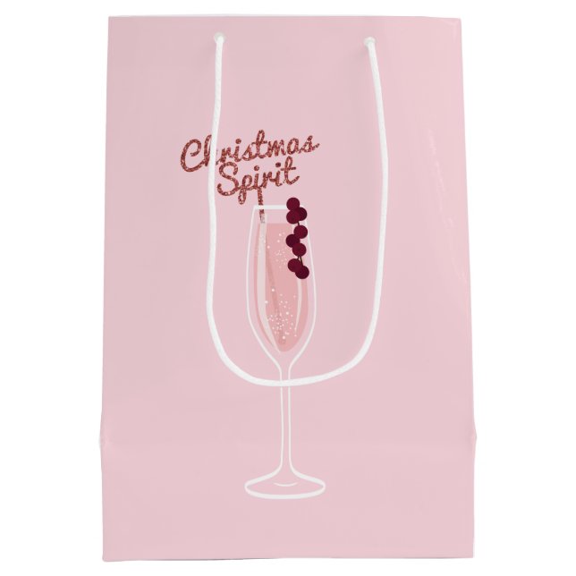 Pink Sparkling Christmas Medium Gift Bag (Back)