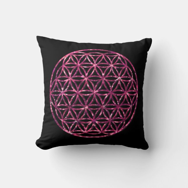 Pink Sparkling Flower of Life Throw Pillow (Front)