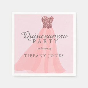 Pink Sparkling Glitter Gown Quinceanera Party Napkins