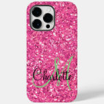 Pink Sparkling Glitter Monogrammed    Case-mate Iphone 14 Pro Max Case at Zazzle