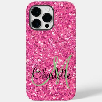 Pink Sparkling Glitter Monogrammed    Case-mate Iphone 14 Pro Max Case by Omtastic at Zazzle