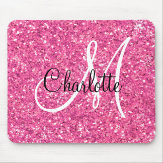 Pink  sparkling glitter monogrammed      mouse pad