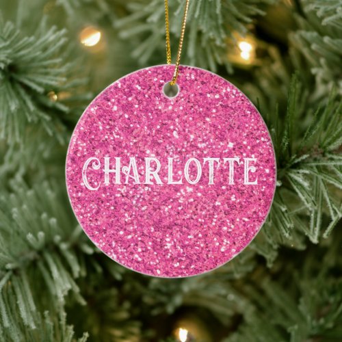 Pink sparkling glitter pattern  ceramic ornament