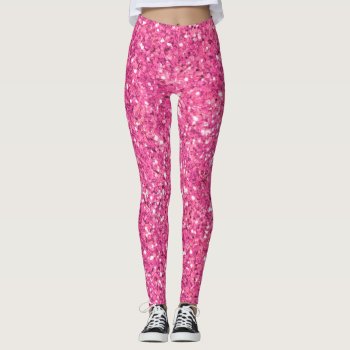 Pink Sparkling Glitter Pattern        Leggings by Omtastic at Zazzle