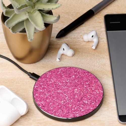 Pink sparkling glitter pattern           wireless charger 
