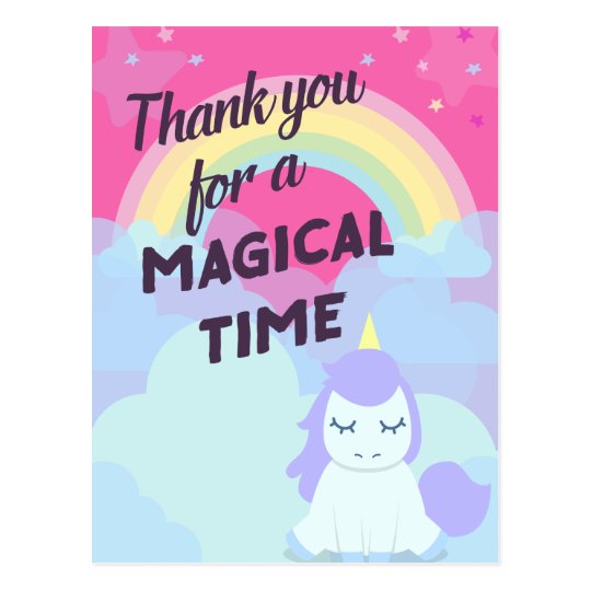 Pink sparkling magical rainbow unicorn thank you postcard | Zazzle.com