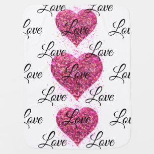 Pink sparkling sequins, love graffiti valentine baby blanket