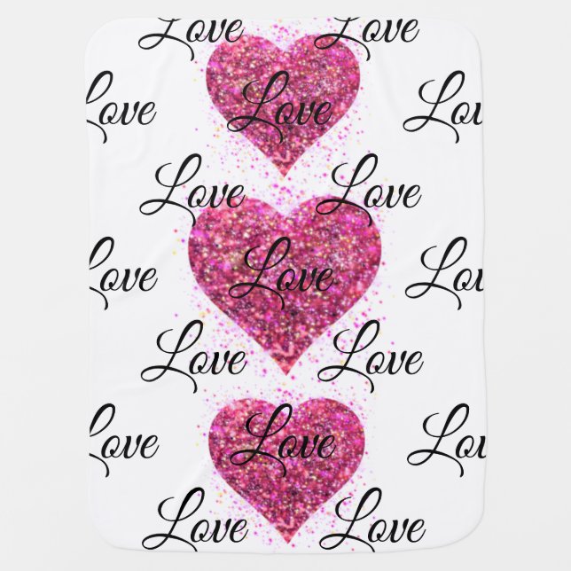 Pink sparkling sequins, love graffiti valentine baby blanket (Front)