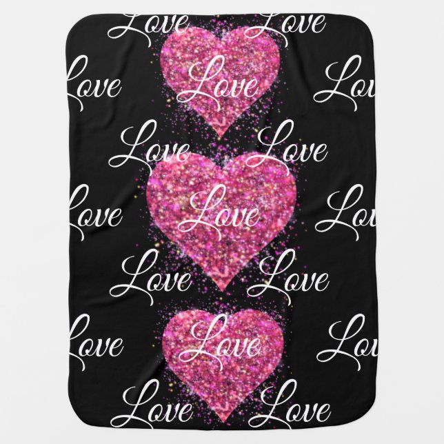 Pink sparkling sequins, love graffiti valentine baby blanket (Front)