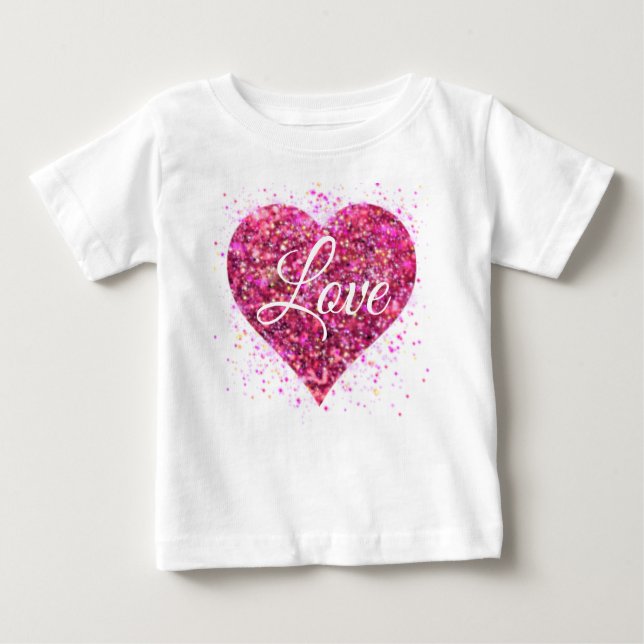 Pink sparkling sequins, love graffiti valentine baby T-Shirt (Front)