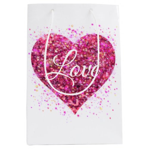 Pink sparkling sequins love graffiti valentine medium gift bag