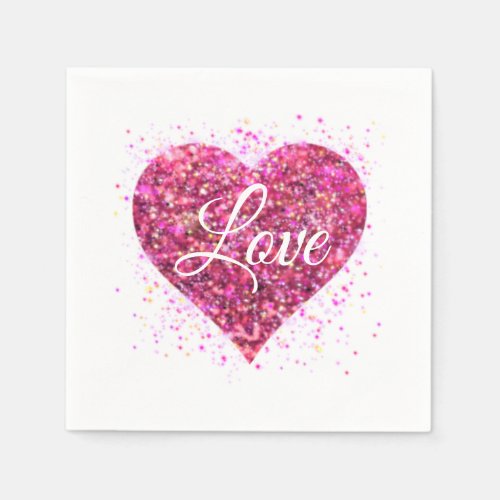 Pink sparkling sequins love graffiti valentine napkins