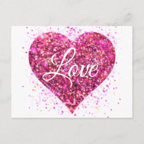 Pink sparkling sequins love graffiti valentine postcard