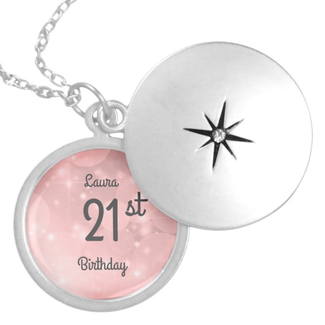 Pink sparkly 21st Birthday Locket Necklace (Front)