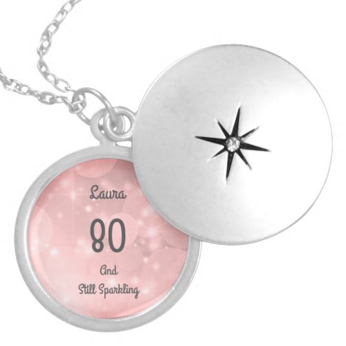 Pink sparkly 80th Birthday Locket Necklace