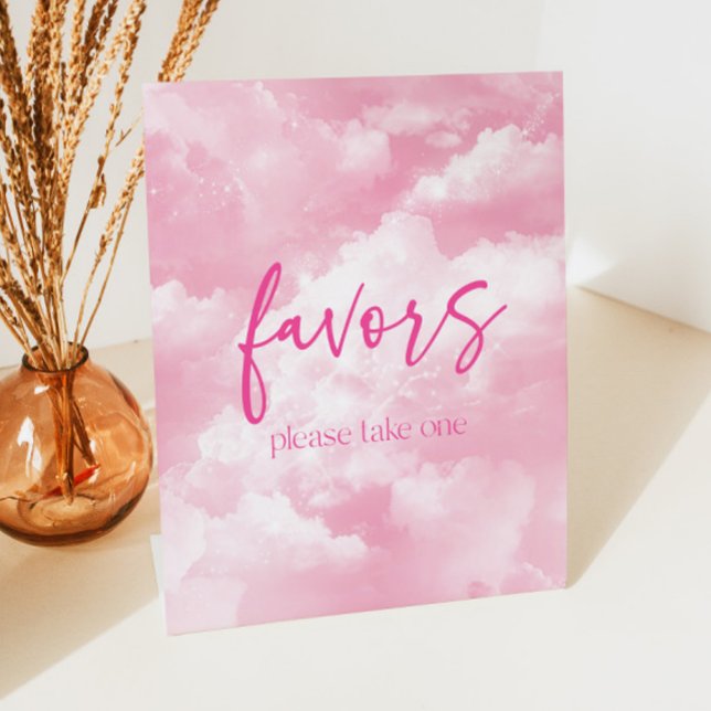Pink Sparkly Clouds Party Favors Pedestal Sign (Creator Uploaded)