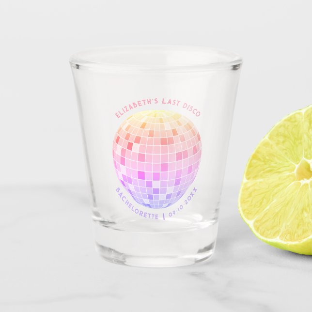 Pink Sparkly Disco Ball Bachelorette Weekend Party Shot Glass (Front)