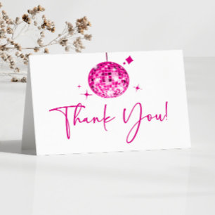 Pink Sparkly Disco Ball Birthday Party Letterpress Thank You Card