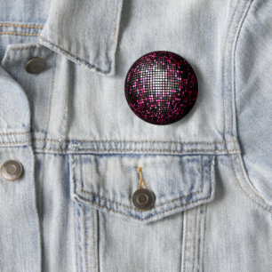 Pink Sparkly Disco Ball Button