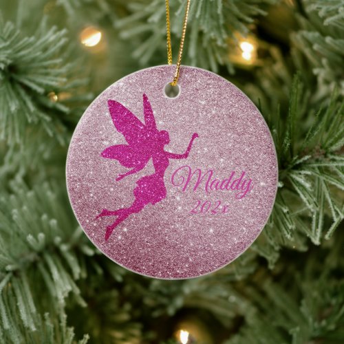Pink Sparkly Fairy Ornament Personalized Gift