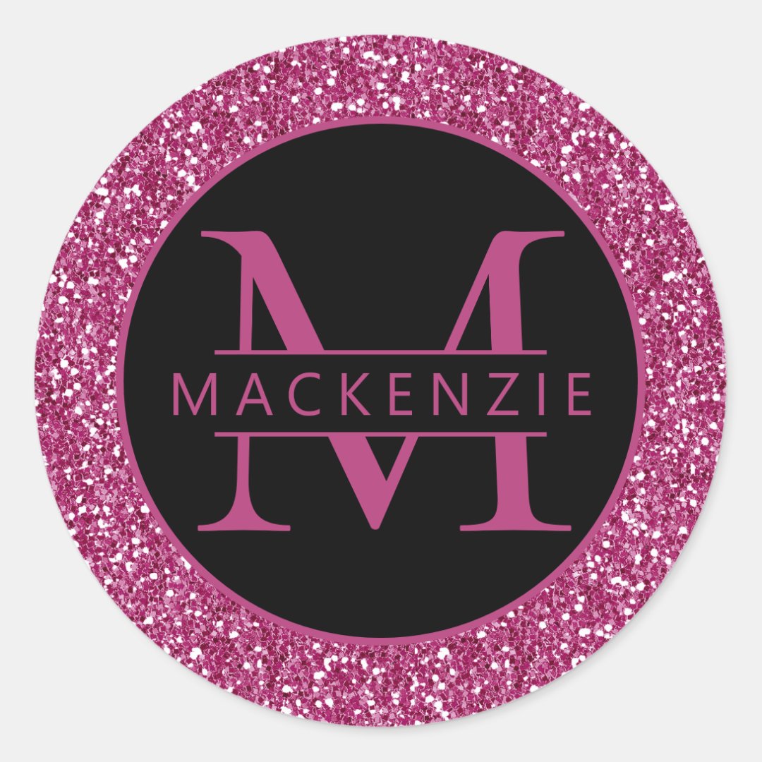 Pink Sparkly Glitter Personalized Name Classic Round Sticker | Zazzle