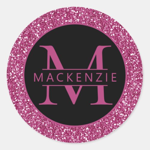 Pink Sparkly Glitter Personalized Name Classic Round Sticker