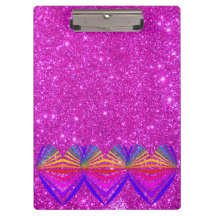 Pink Sparkly Glittery Girly Clipboard Glam Hearts