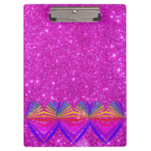 Pink Sparkly Glittery Girly Clipboard Glam Hearts
