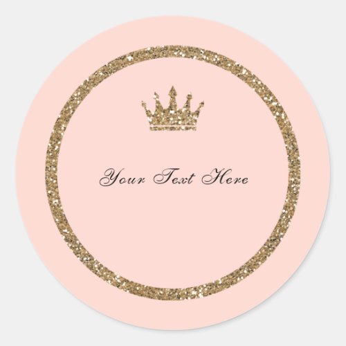 Pink Sparkly Gold Glitter Sweet 16 Princess Crown Classic Round Sticker