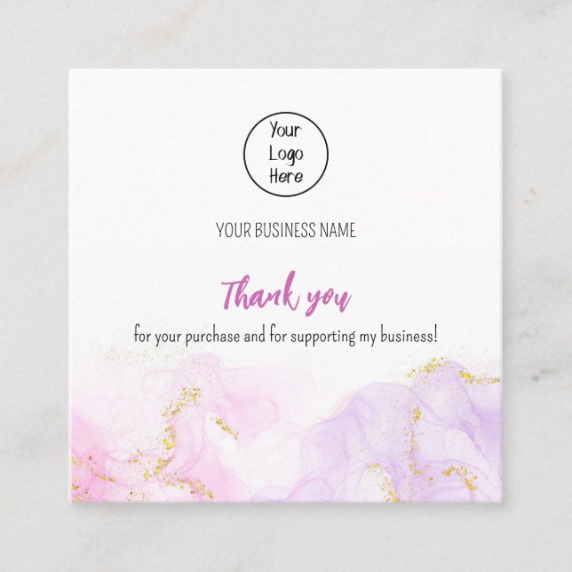 Pink sparkly gradient business card rate thank you (Front)