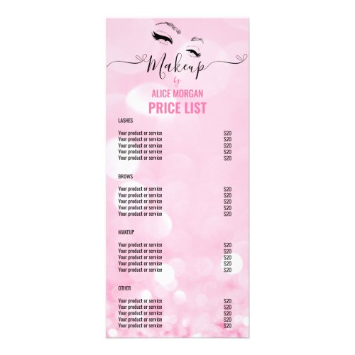 Pink Sparkly Makeup Artist Glamour Bokeh Prices Rack Card