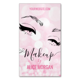 Pink Sparkly Makeup Artist Glamour Bokeh Sequin QR Business Card Magnet