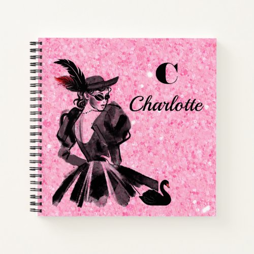 Pink Sparkly Notebook with Coquette Model