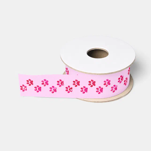 Pink Sparkly Paw Print Ribbon | Zazzle